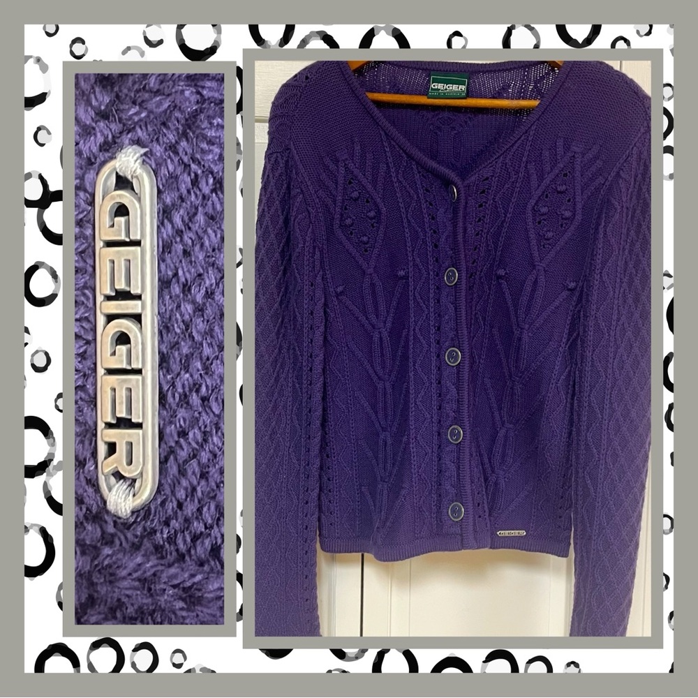 Austrian Wool Geiger Collections Royal Purple Textured Knit Cardigan Tag/Size 36 - Picture 1 of 16